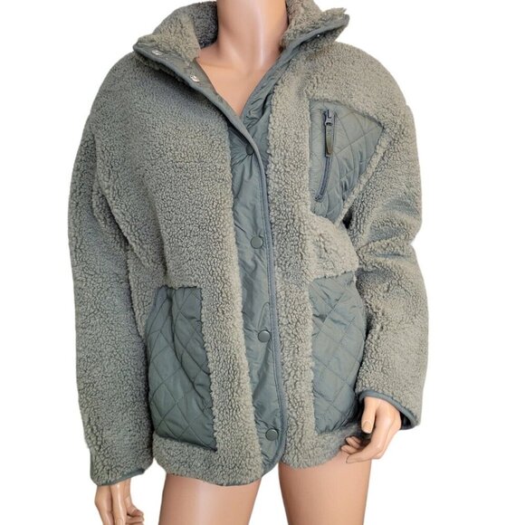 Bagatelle Teddy Jacket Womens Medium Green Quilted Pockets Snap Front - Picture 2 of 13